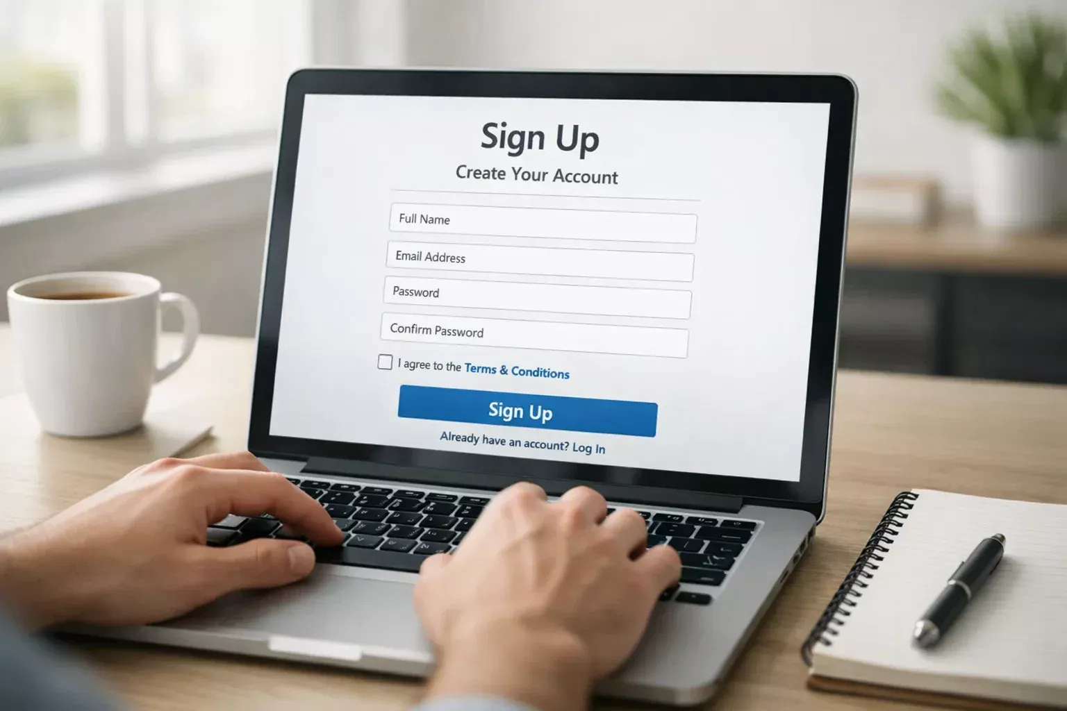 Laptop aperto con schermata di registrazione su un sito di scommesse