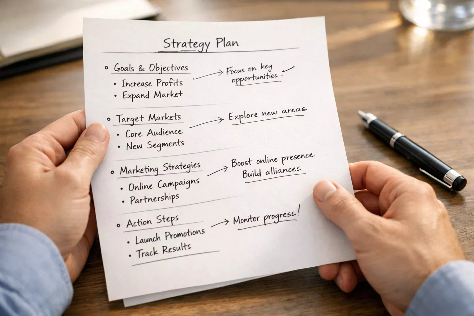 Mani che tengono un documento con strategia e appunti sulle scommesse sportive