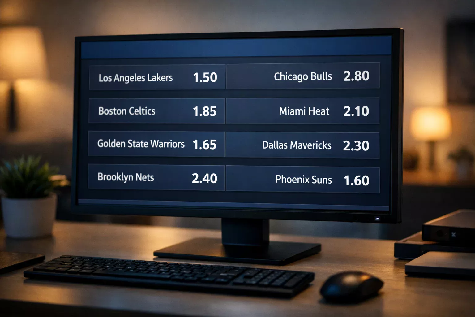 Schermo che mostra quote decimali per partite di basket