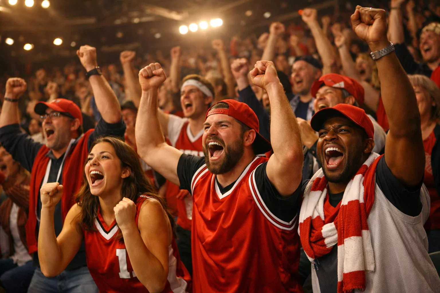 Tifosi che esultano sulle tribune durante una partita di basket emozionante